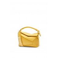 Small Puzzle bag in satin calfskin with jacquard strap Pale Yellow Glaze High