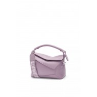 Small Puzzle bag in satin calfskin with jacquard strap Pale Purple Glaze High