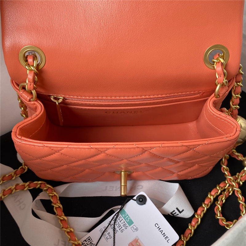 Supermini FLAP BAG Lambskin Gold-Metal AS1786 Orange A