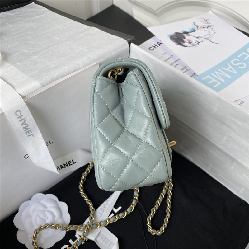 Supermini FLAP BAG Lambskin Gold-Metal AS1786 Grey Green A