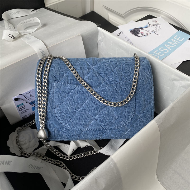 SMALL FLAP BAG Denim & Silver-Tone Metal Blue AS3921 A