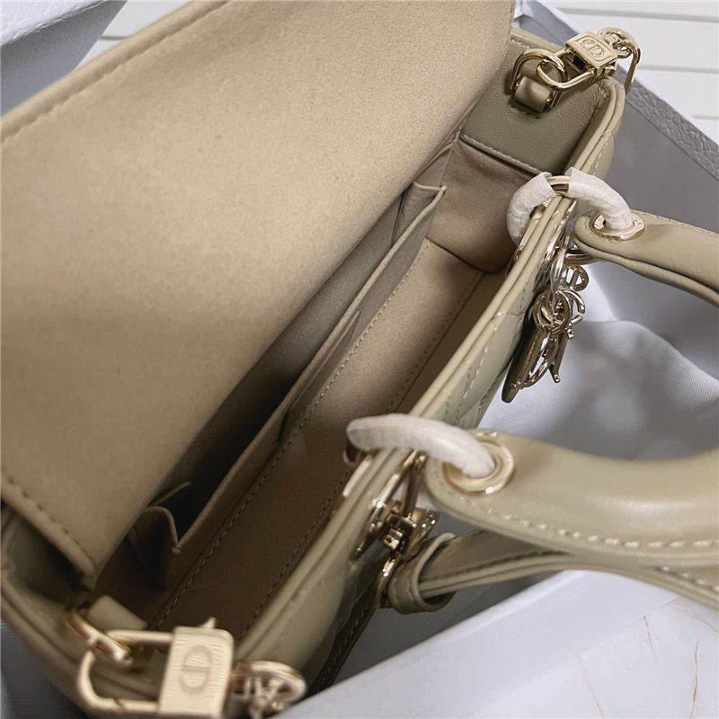 LADY D-JOY BAG SMALL Cannage Lambskin Beige High