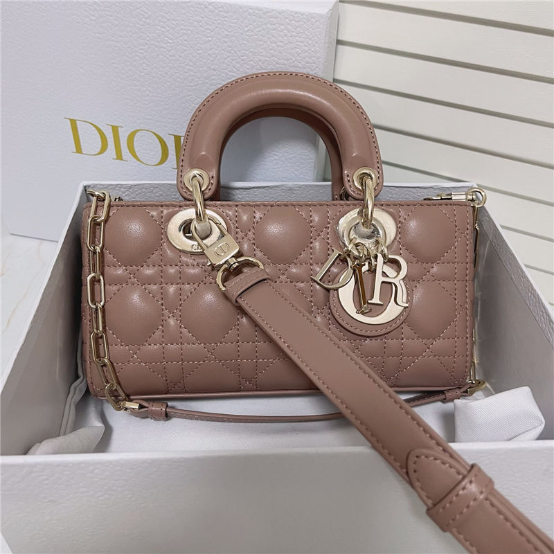 LADY D-JOY BAG SMALL Cannage Lambskin Pink High