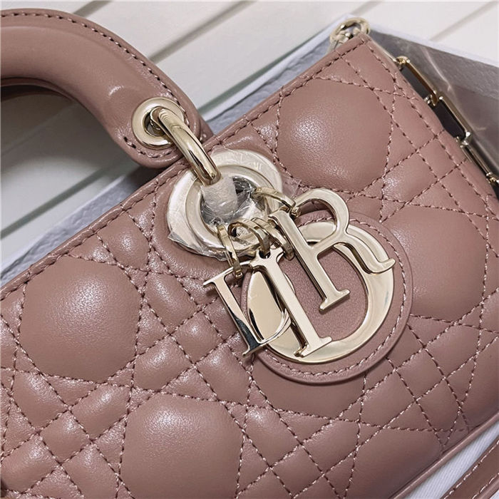 LADY D-JOY BAG SMALL Cannage Lambskin Pink High