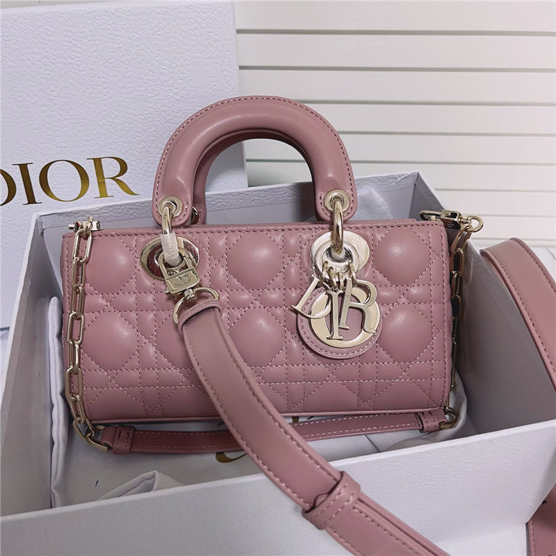 LADY D-JOY BAG SMALL Cannage Lambskin Pink High