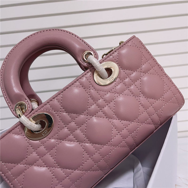 LADY D-JOY BAG SMALL Cannage Lambskin Pink High