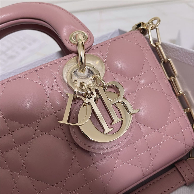 LADY D-JOY BAG SMALL Cannage Lambskin Pink High