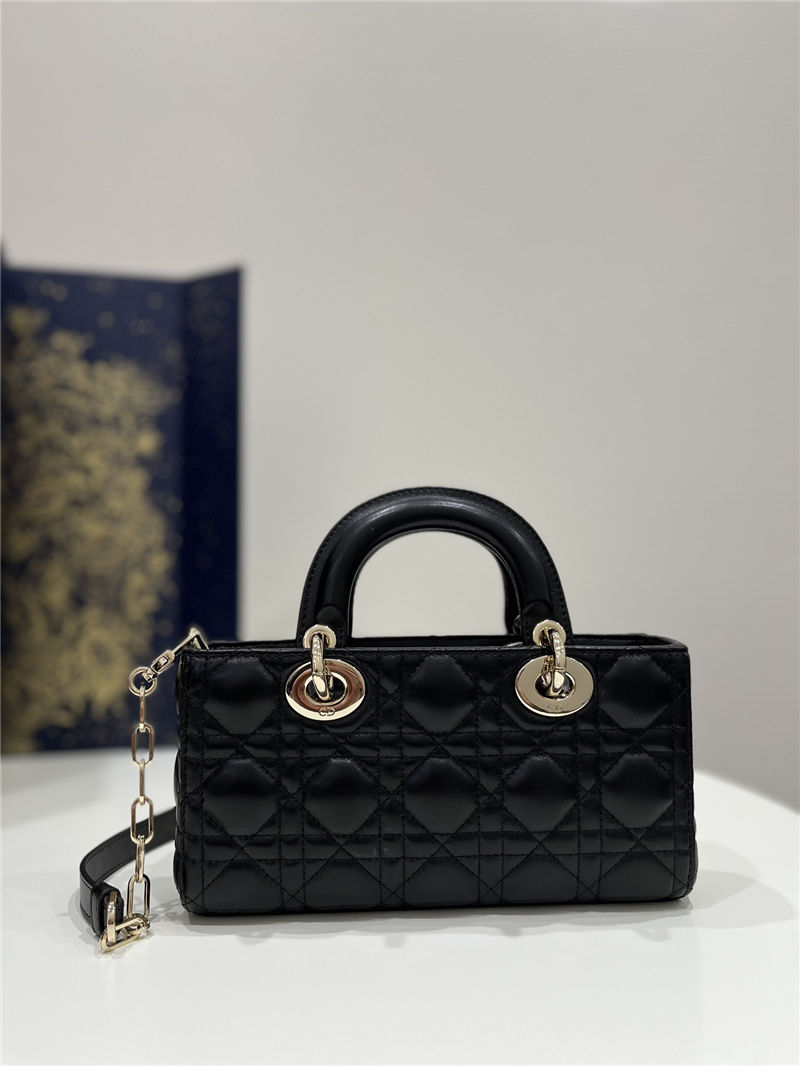 LADY D-JOY BAG SMALL Cannage Lambskin Black High