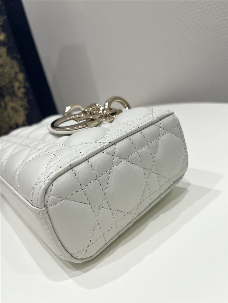 LADY D-JOY BAG SMALL Cannage Lambskin White High