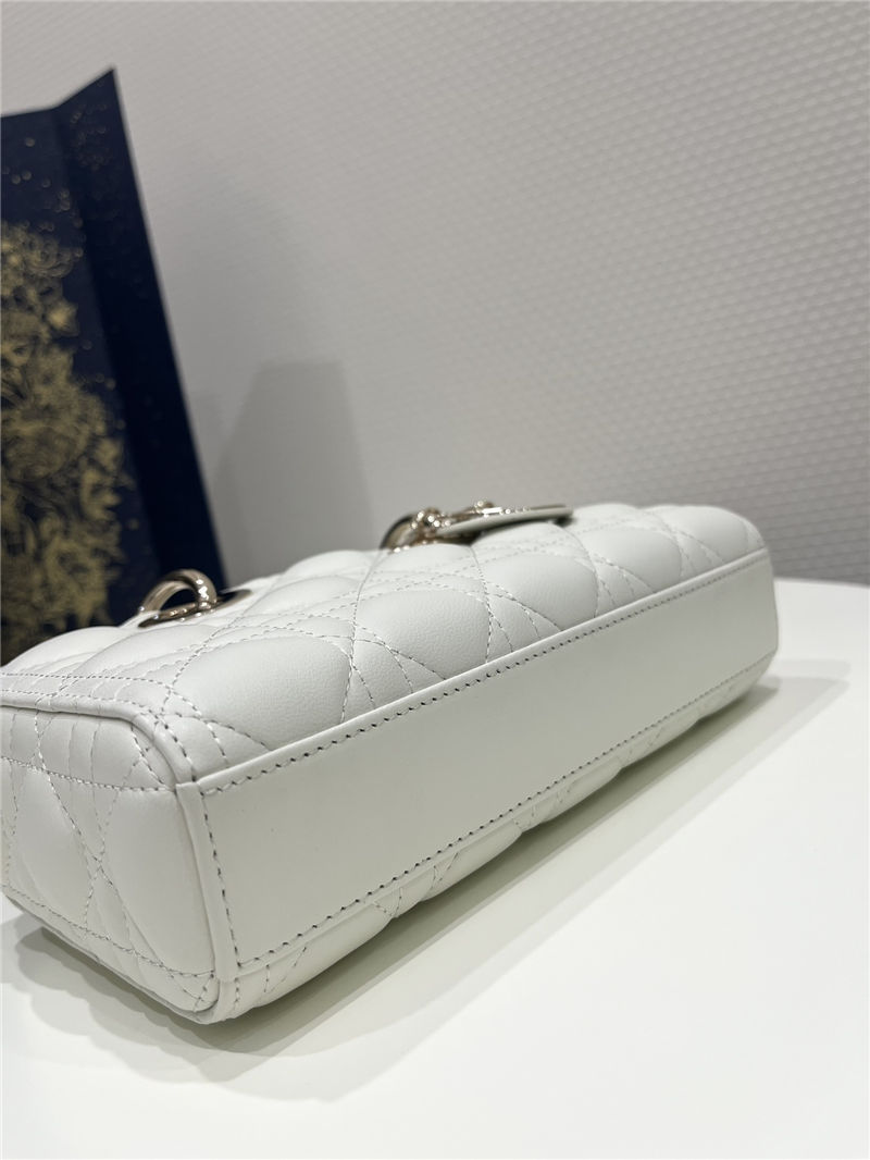 LADY D-JOY BAG SMALL Cannage Lambskin White High