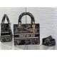 MEDIUM LADY D-LITE BAG Dior Jardin d'Hiver Embroidered Cotton with Velvet and Metallic Thread Black High