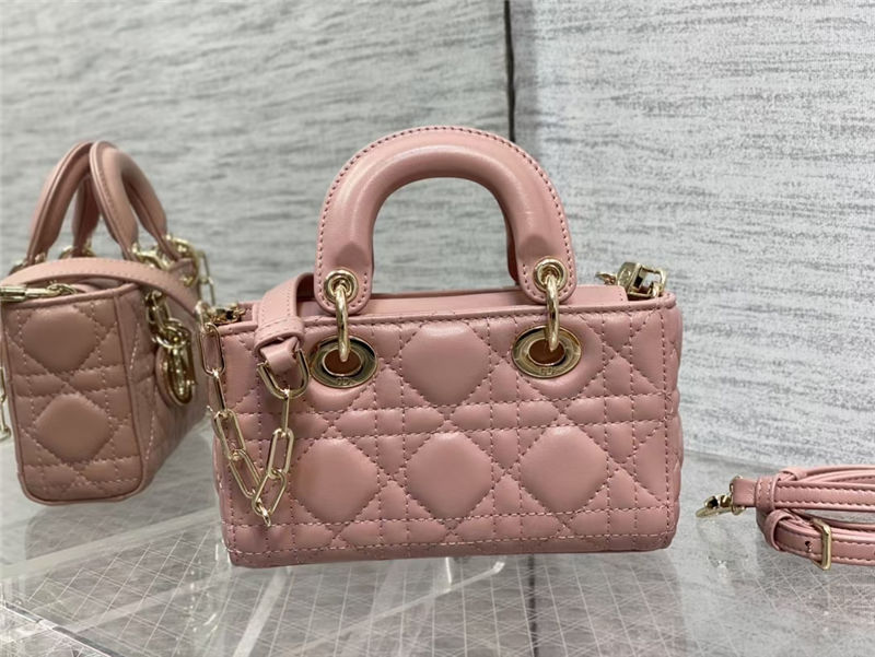 LADY D-JOY BAG MICRO Cannage Lambskin Pink High