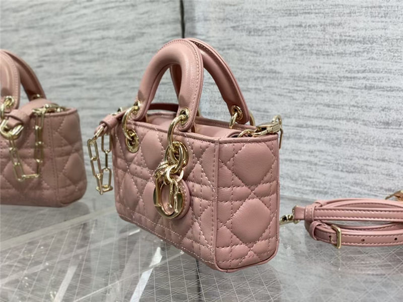 LADY D-JOY BAG MICRO Cannage Lambskin Pink High