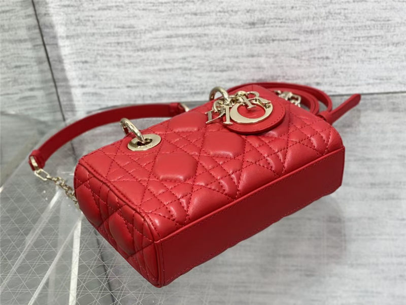 LADY D-JOY BAG MICRO Cannage Lambskin Red High