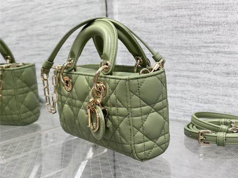 LADY D-JOY BAG MICRO Cannage Lambskin Green High