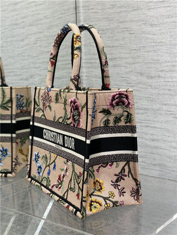 SMALL Dior BOOK TOTE Dior Petites Fleurs Embroidery Natural High