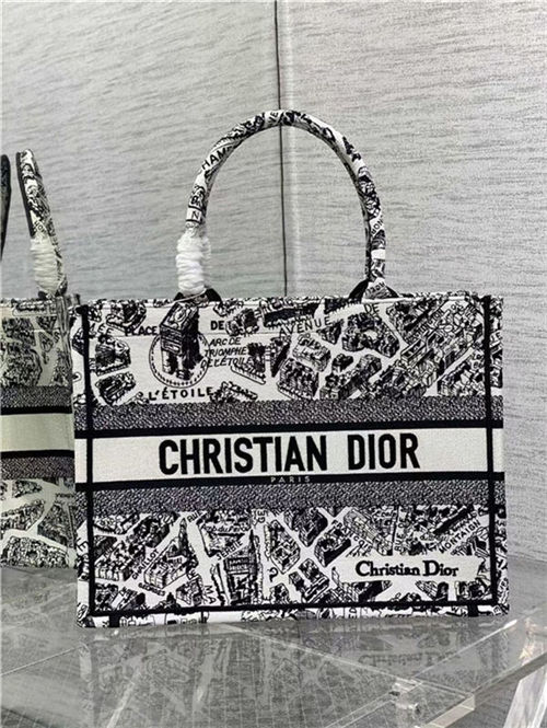 MEDIUM Dior BOOK TOTE Plan de Paris Embroidery White/Black High