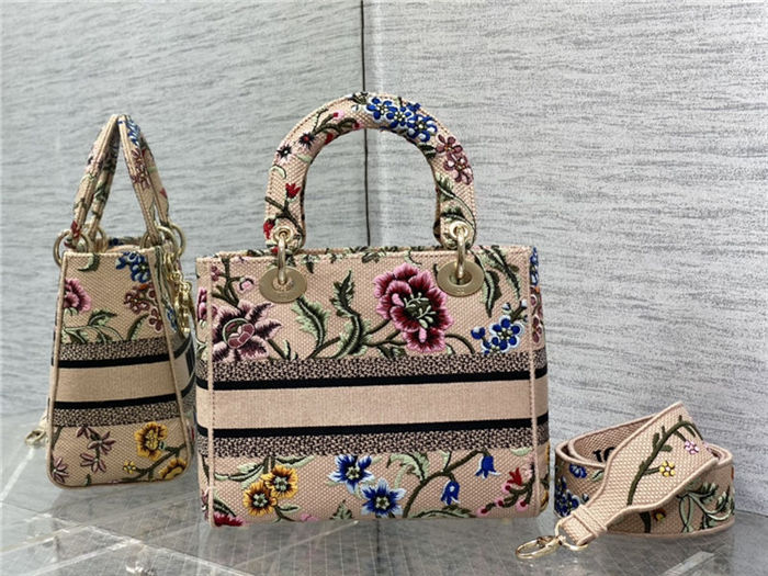 MEDIUM LADY D-LITE BAG Dior Petites Fleurs Embroidery Natural High