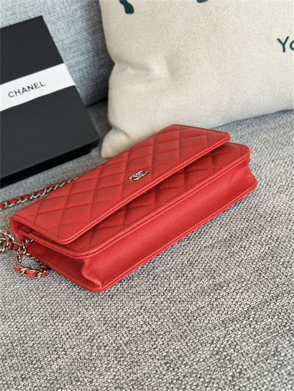 Classic Wallet on Chain AP0250 Grained Calfskin Red Silver Metal B