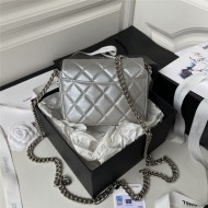 Chanel CLUTCH WITH CHAIN Shiny Lambskin & Silver-Tone Metal AP3854 Silver A