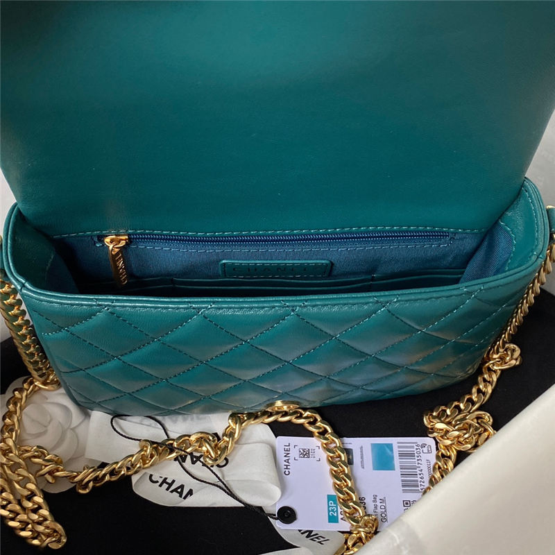 Chanel FLAP BAG Shiny Lambskin & Gold-Tone Metal AP3855 Green A