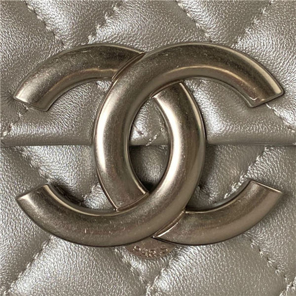 Chanel FLAP BAG Shiny Lambskin & Silver-Tone Metal AP3855 Silver A