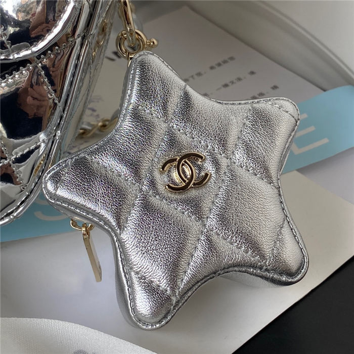 Chanel BACKPACK & STAR COIN PURSE AS4649 Mirror Calfskin, Metallic Calfskin & Gold-Tone Metal Silver A