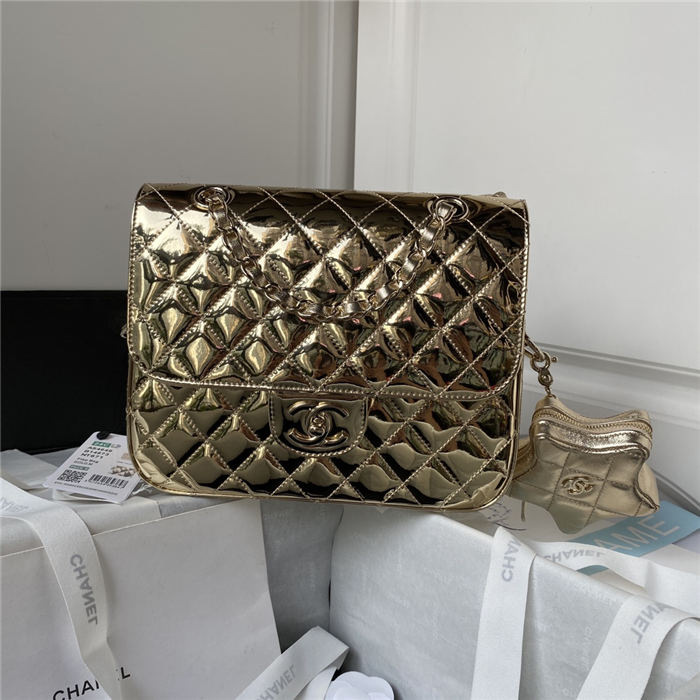 Chanel BACKPACK & STAR COIN PURSE AS4649 Mirror Calfskin, Metallic Calfskin & Gold-Tone Metal Gold A