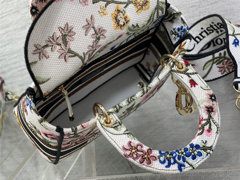 MEDIUM LADY D-LITE BAG Dior Petites Fleurs Embroidery White High