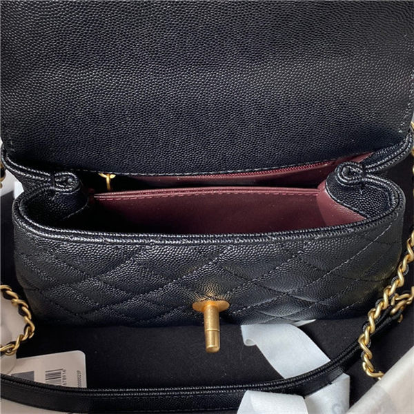 MINI FLAP BAG WITH TOP HANDLE AS2215 Grained Calfskin & Gold Metal Black A