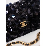 Mini CLASSIC HANDBAG Sequins & Gold-Tone Metal Black A