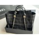 LARGE SHOPPING BAG Cotton, Calfskin & Silver-Tone Metal A66941 Black High