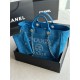 LARGE SHOPPING BAG Cotton, Calfskin & Silver-Tone Metal A66941 Blue High