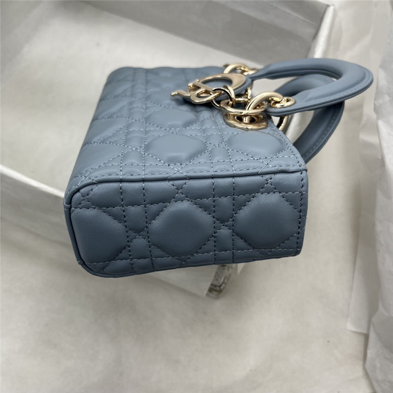 LADY D-JOY BAG SMALL Cannage Lambskin Blue High