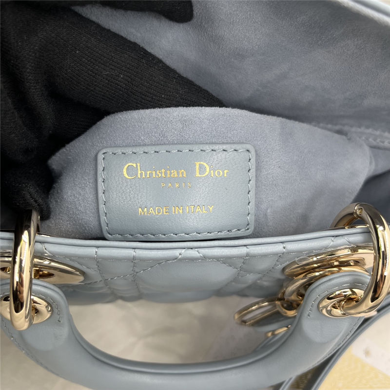 LADY D-JOY BAG SMALL Cannage Lambskin Blue High