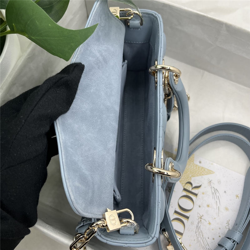 LADY D-JOY BAG SMALL Cannage Lambskin Blue High