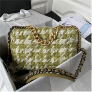 Large Chanel 19 Flap Bag Tweed Gold-Tone Green High