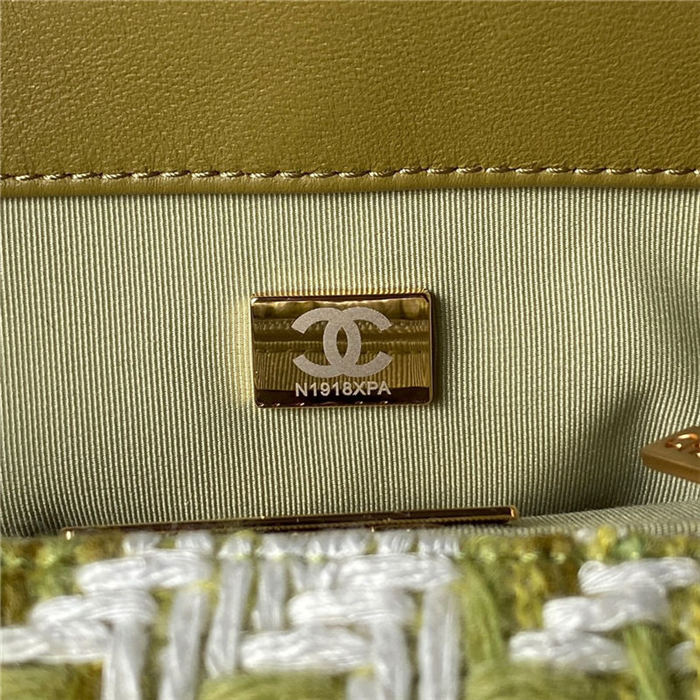 Large Chanel 19 Flap Bag Tweed Gold-Tone Green High