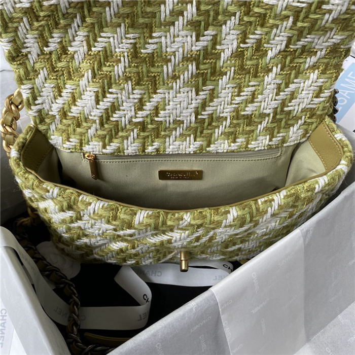 Large Chanel 19 Flap Bag Tweed Gold-Tone Green High