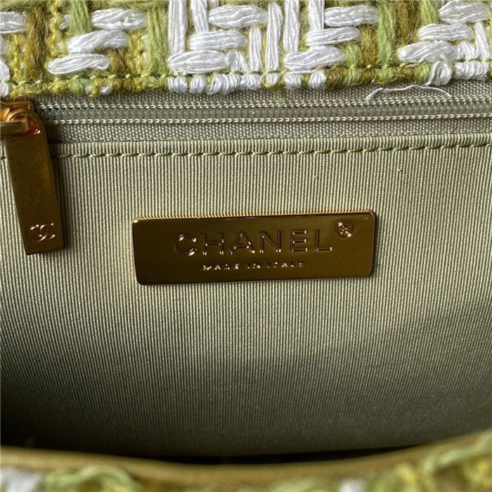 Large Chanel 19 Flap Bag Tweed Gold-Tone Green High