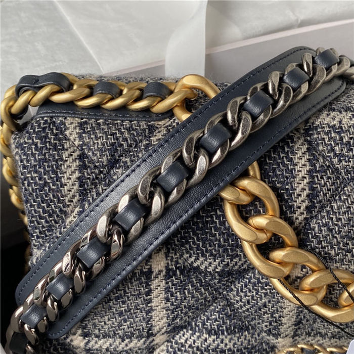 Large Chanel 19 Flap Bag Tweed Gold-Tone Black/Beige High