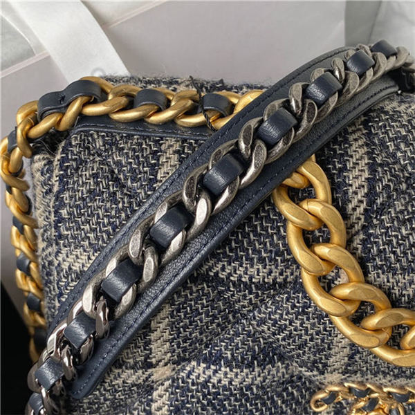 Chanel 19 Flap Bag Tweed Gold-Tone Black/Beige High