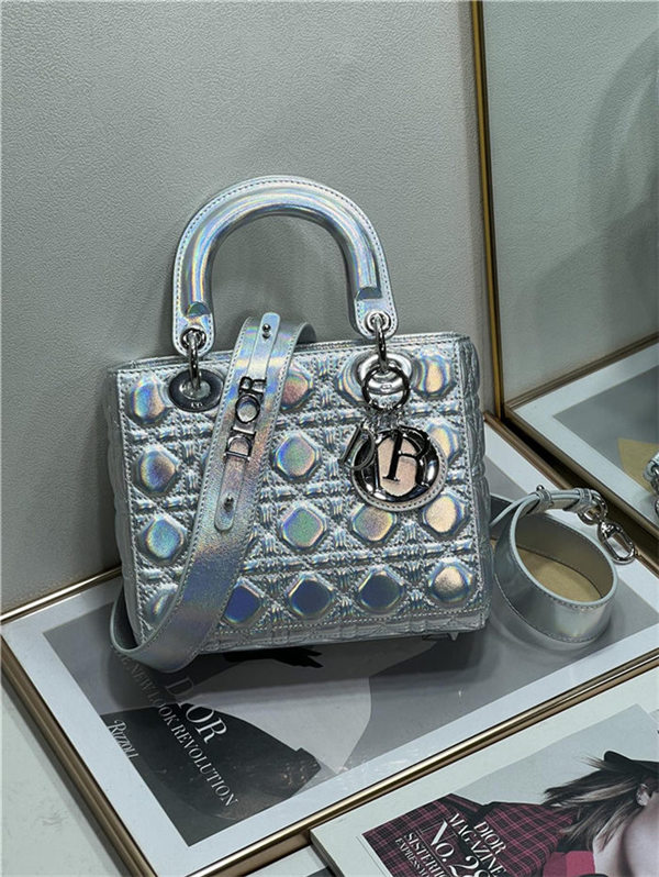 SMALL LADY Dior MY ABCDior BAG Cannage Lambskin Iridescent Metallic Silver-Tone High