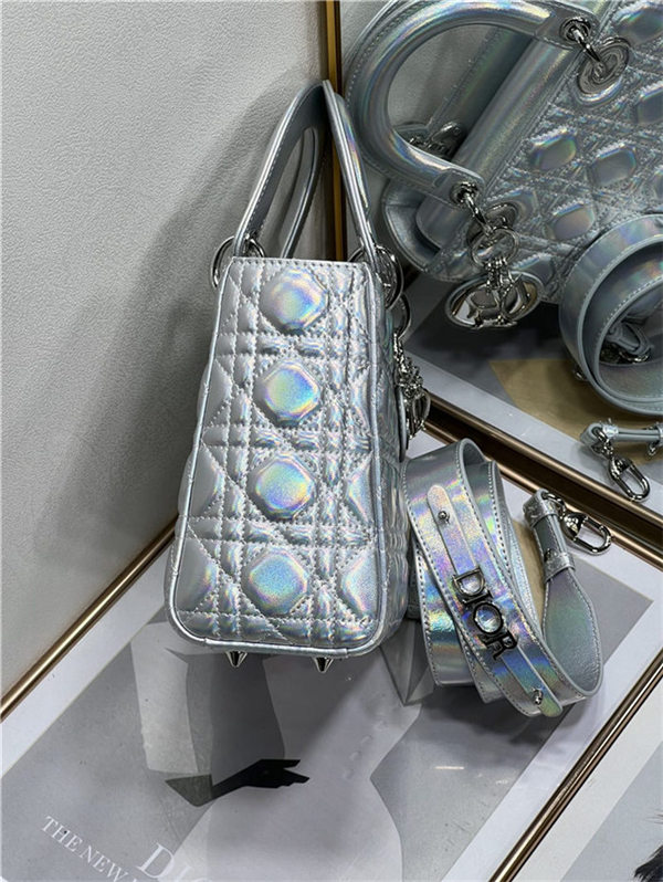 SMALL LADY Dior MY ABCDior BAG Cannage Lambskin Iridescent Metallic Silver-Tone High