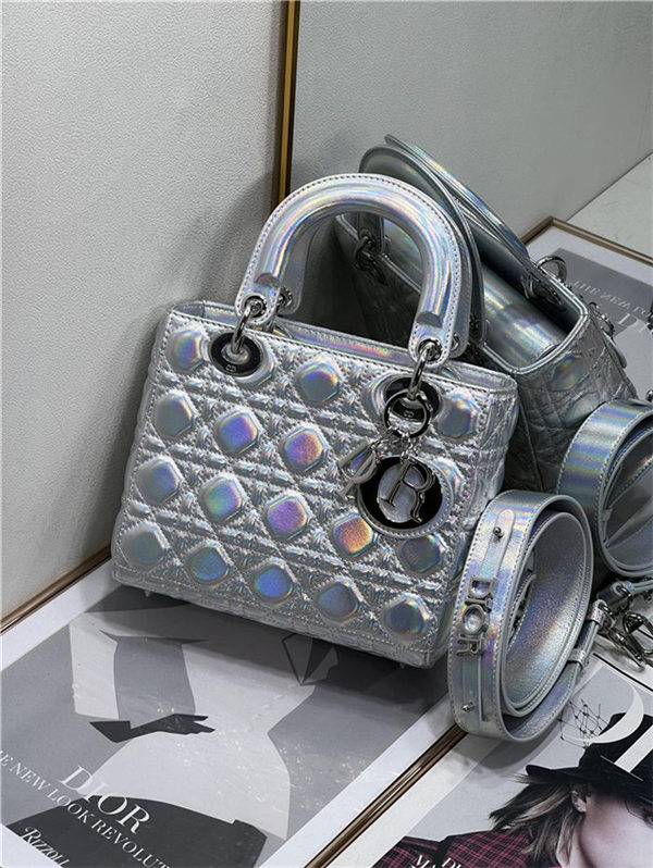 SMALL LADY Dior MY ABCDior BAG Cannage Lambskin Iridescent Metallic Silver-Tone High