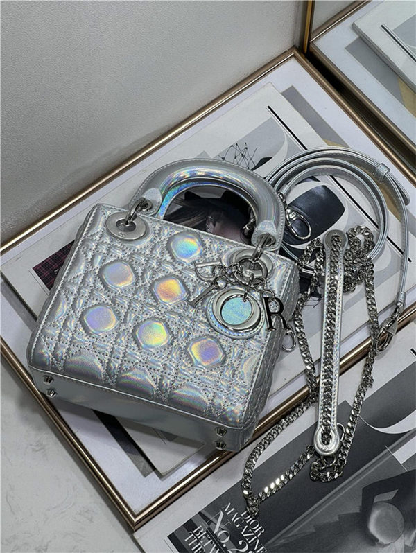 MINI LADY Dior BAG Cannage Lambskin Iridescent Metallic Silver-Tone High