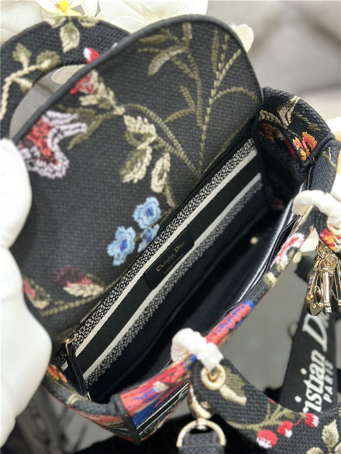 MEDIUM LADY D-LITE BAG Dior Birds Embroidery Black High