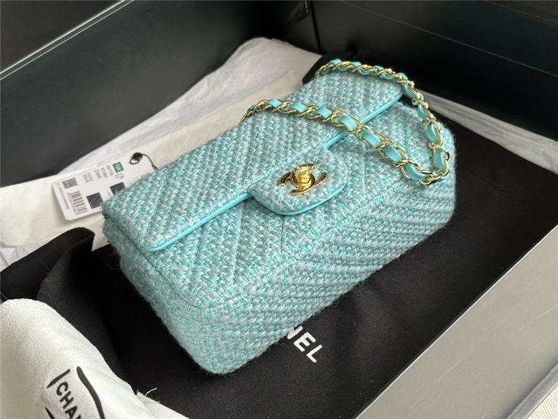 Chanel Mini Classic Flap Bag Tweed Green High