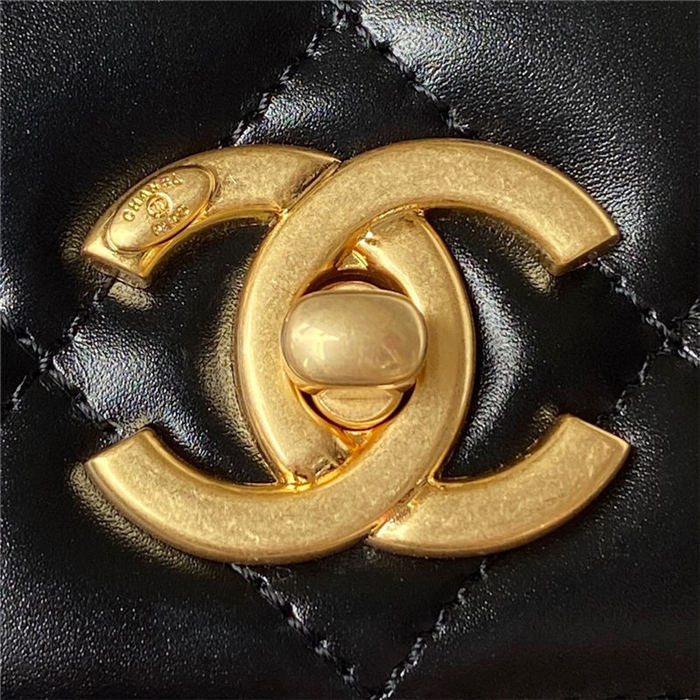 Chanel MINI FLAP BAG WITH TOP HANDLE AS3886 Shiny Calfskin & Gold-Tone Metal Black A