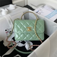 Chanel MINI FLAP BAG WITH TOP HANDLE AS3886 Shiny Calfskin & Gold-Tone Metal Green A